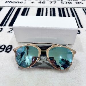 Dior Reflected Blue Mirror Lenses Rose Gold Frame Olive Green Arms Aviator